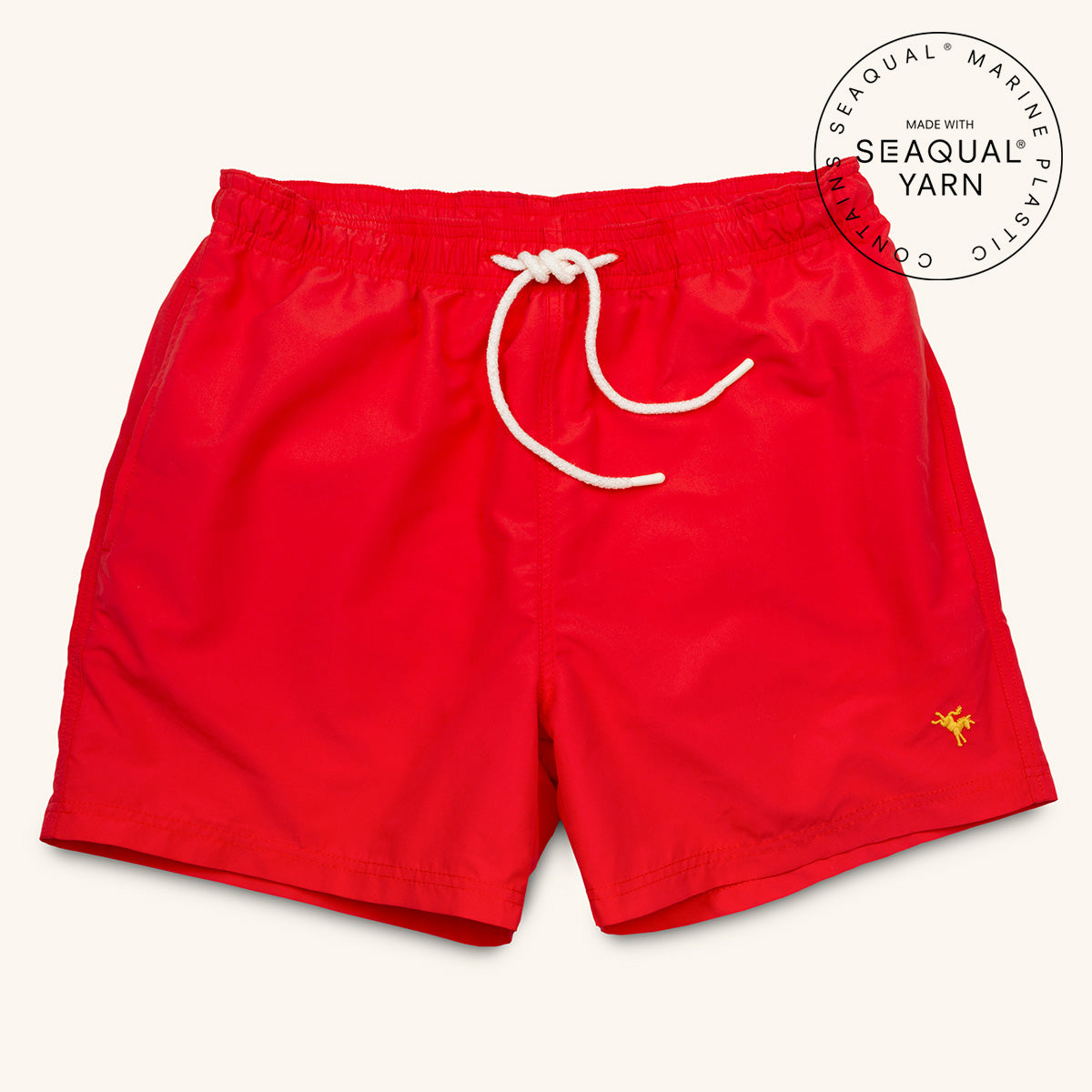 red recycled SEAQUAL polyester Baywatch lifeguard swim shorts