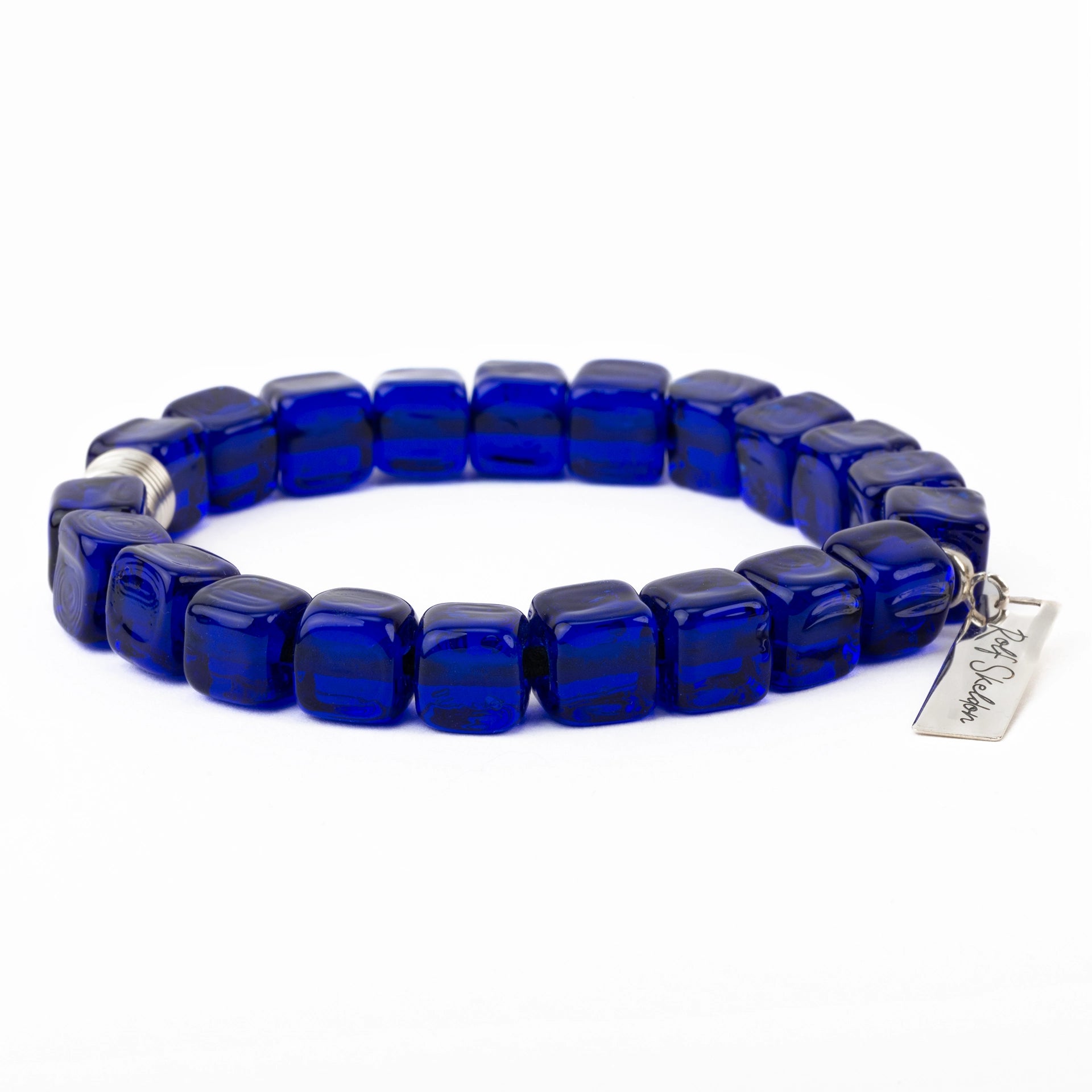 Glossy Cube Recycled Glass Bead Bracelet