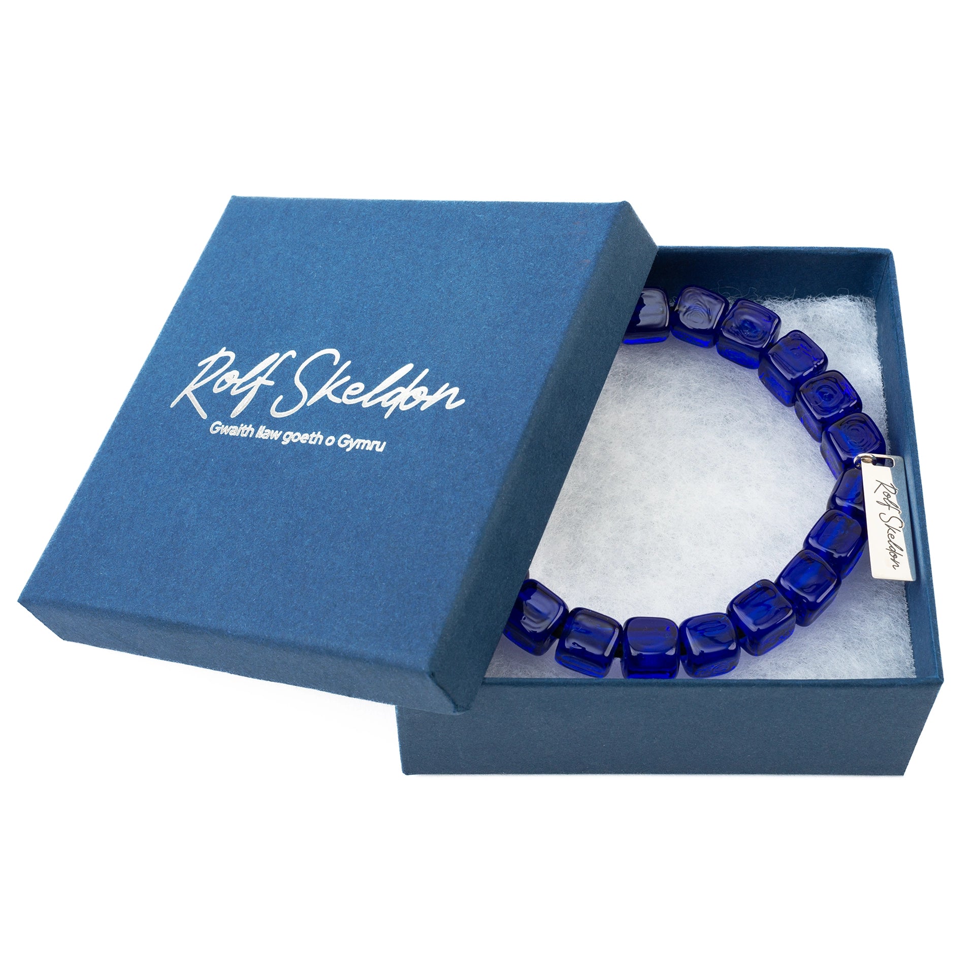 Glossy Cube Recycled Glass Bead Bracelet