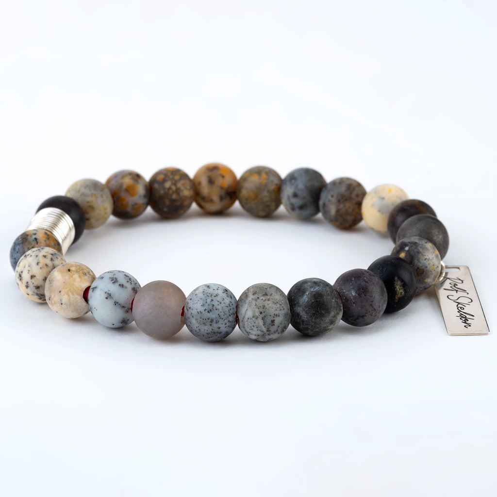 white dendritic opal beaded bracelet