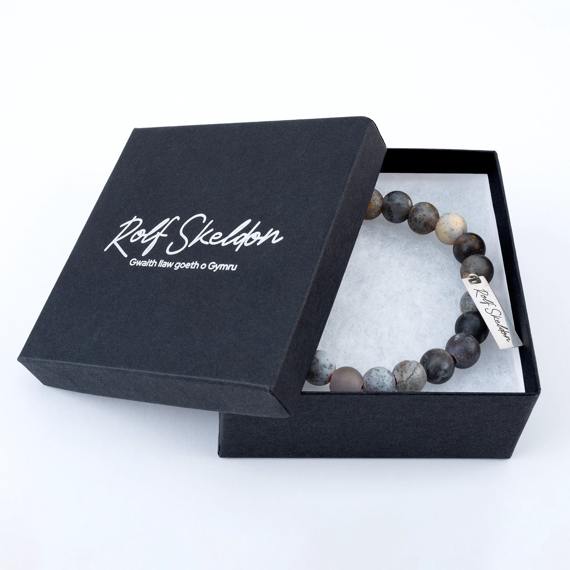 white Opal beaded bracelet in gift box