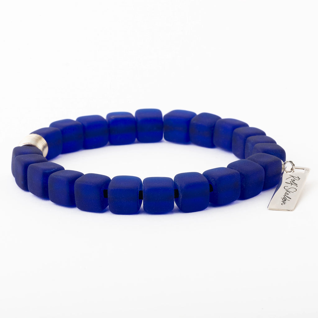 Frosted Cube Recycled Glass Bead Bracelet