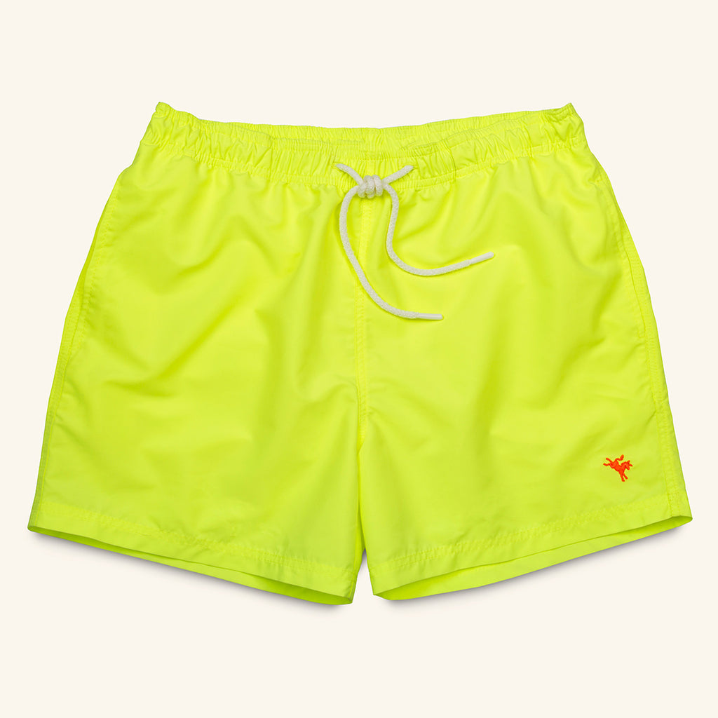 Neon yellow recycled SEAQUAL polyester swim shorts