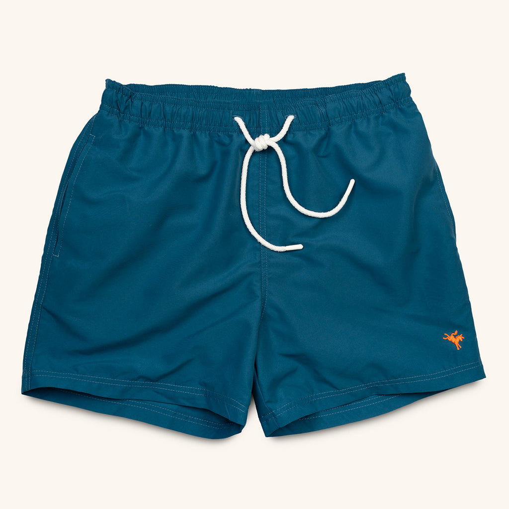 petrol blue recycled SEAQUAL polyester swim shorts