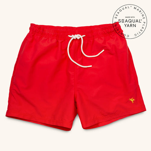 red recycled SEAQUAL polyester Baywatch lifeguard swim shorts 