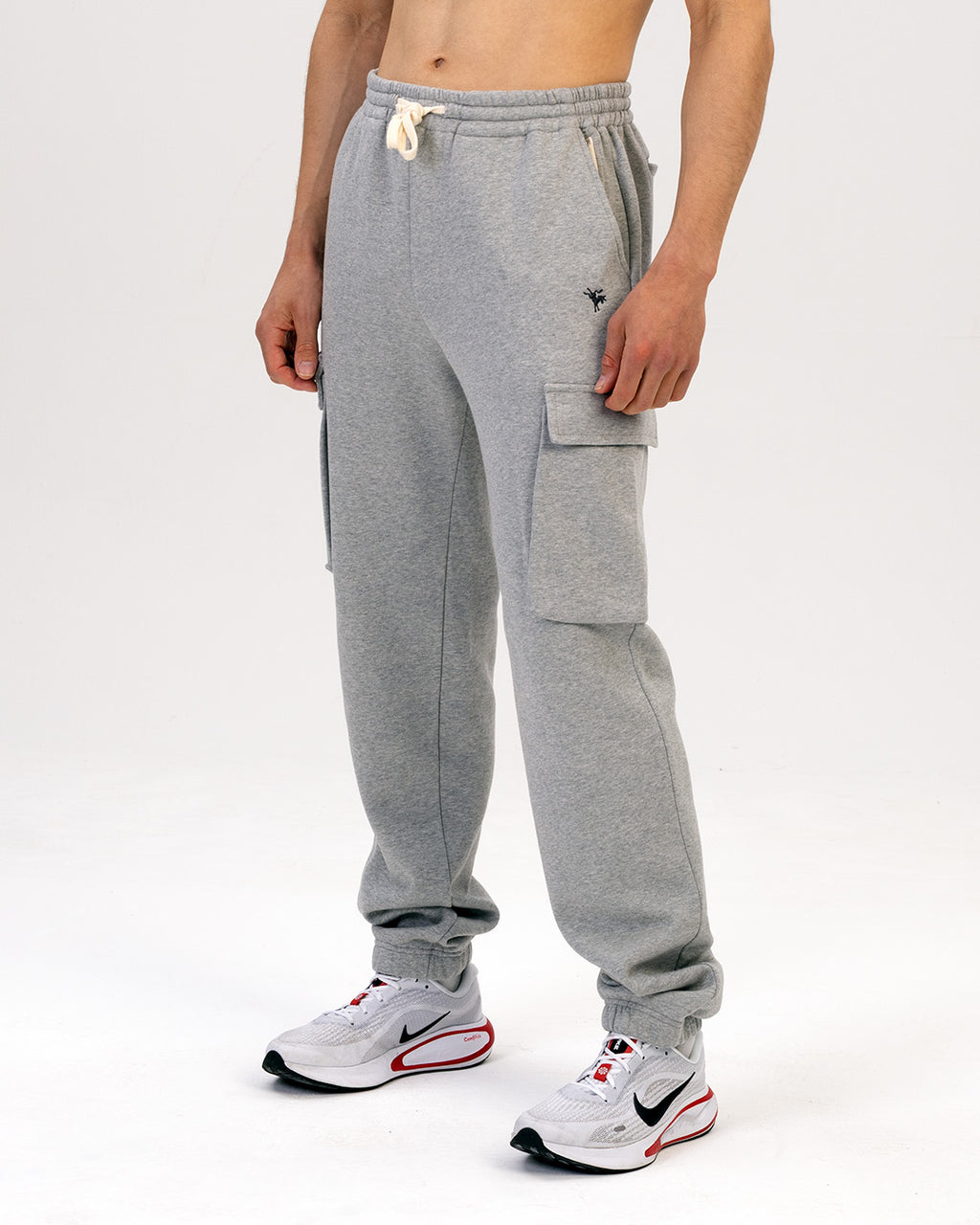 loose fit grey cargo sweatpants